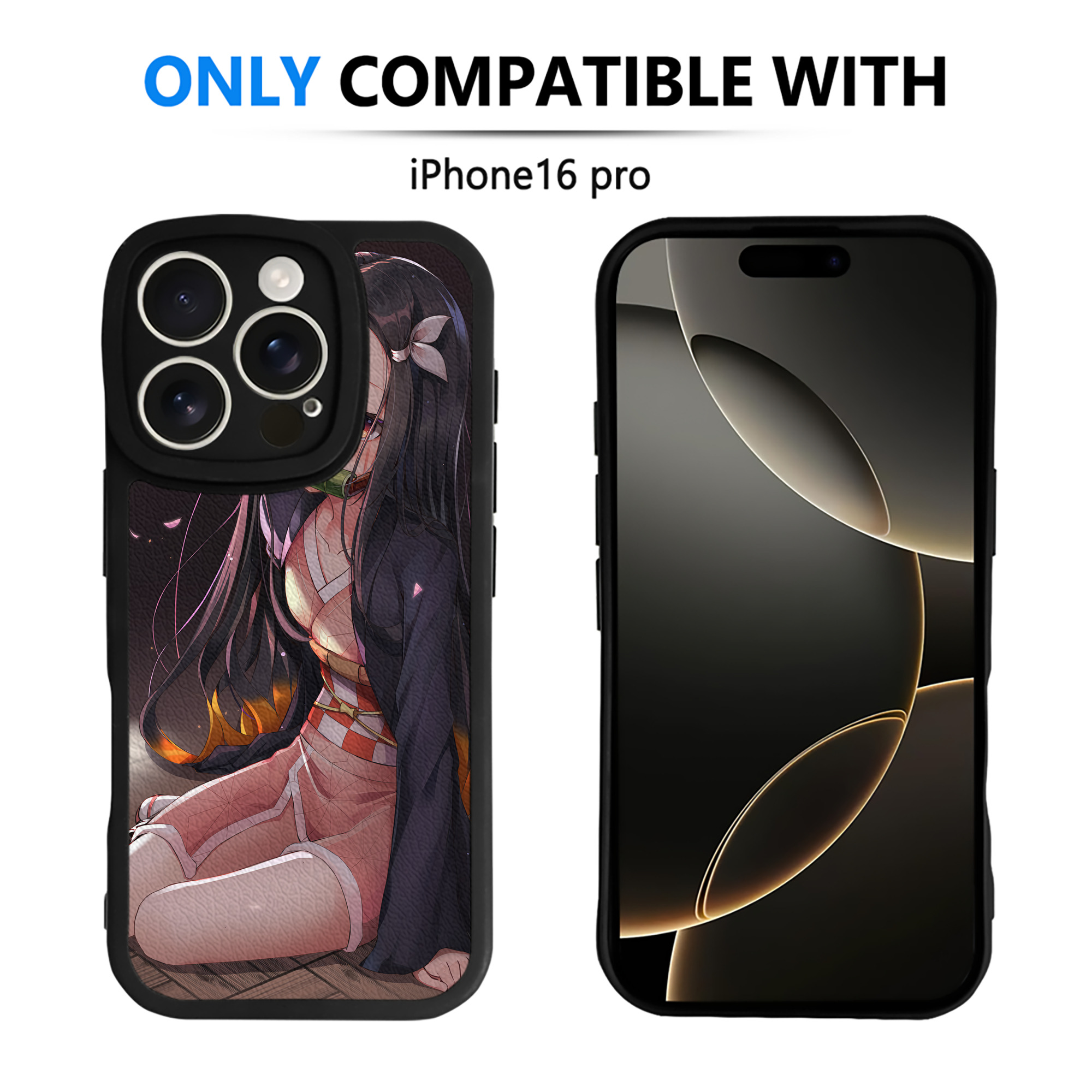 （画像用） 鬼滅の刃（きめつのやいば）竈門 禰󠄀豆子／かまど ねずこ Kamado Nezuko 【iPhone 16シリーズ対応】シリコンスマホケース（レザー調） 材質：シリコン